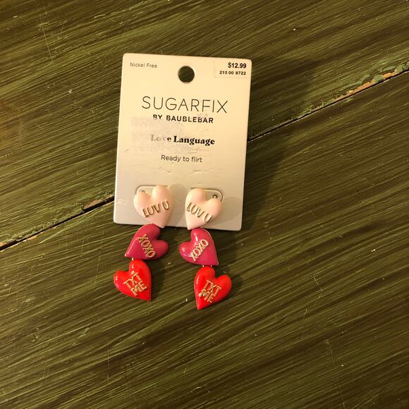 Sugarfix by Baublebar NWT Valentine's Day Love Language Heart Earrings - Picture 1 of 3